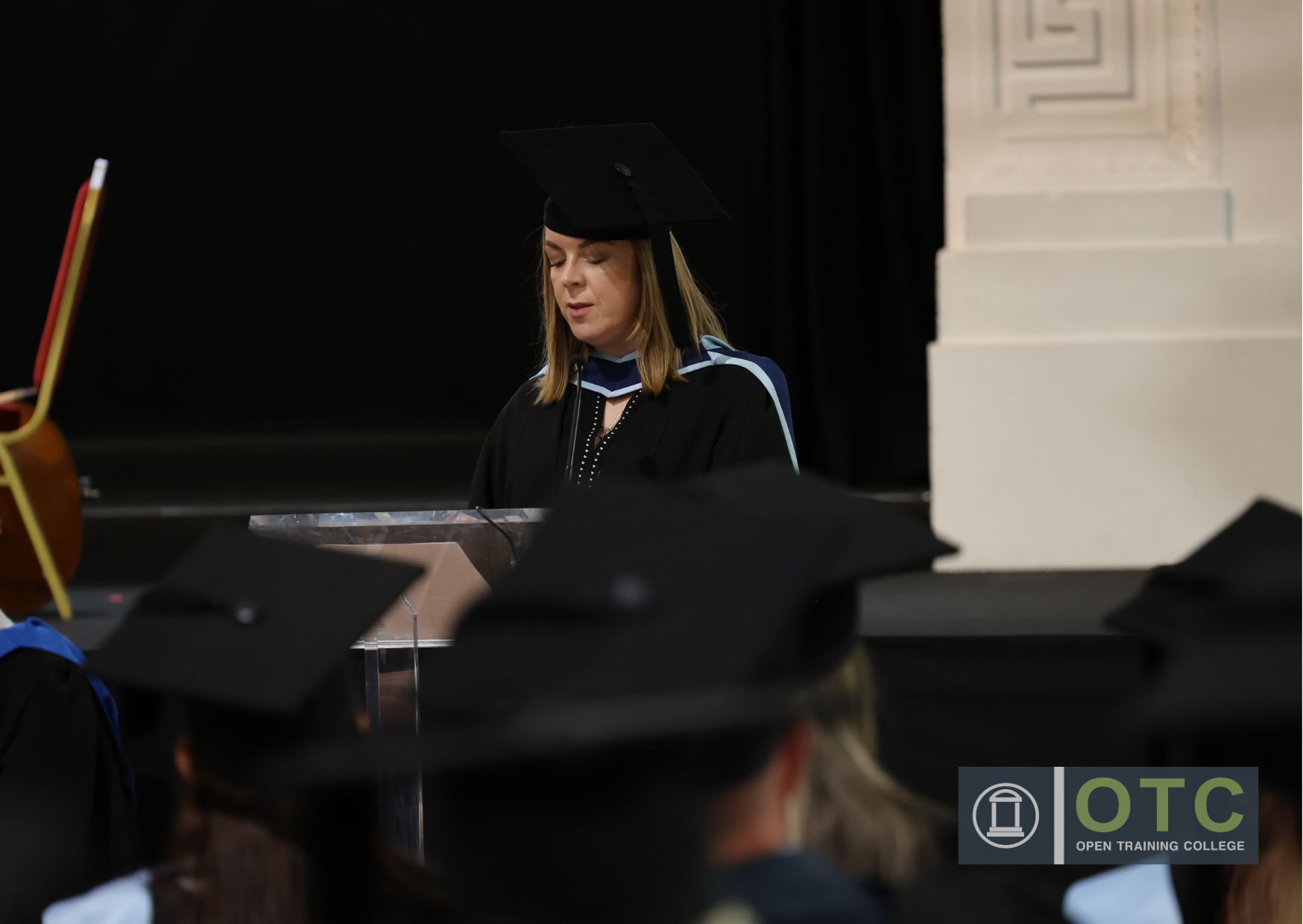 Emma Goggin, OTC Hons BA Graduate delivering the Student Address 2025