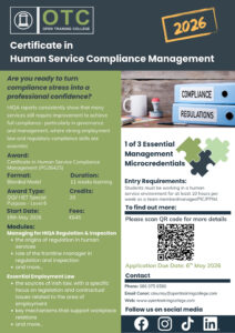 Flyer for the Cert in Human Service Compliance Management