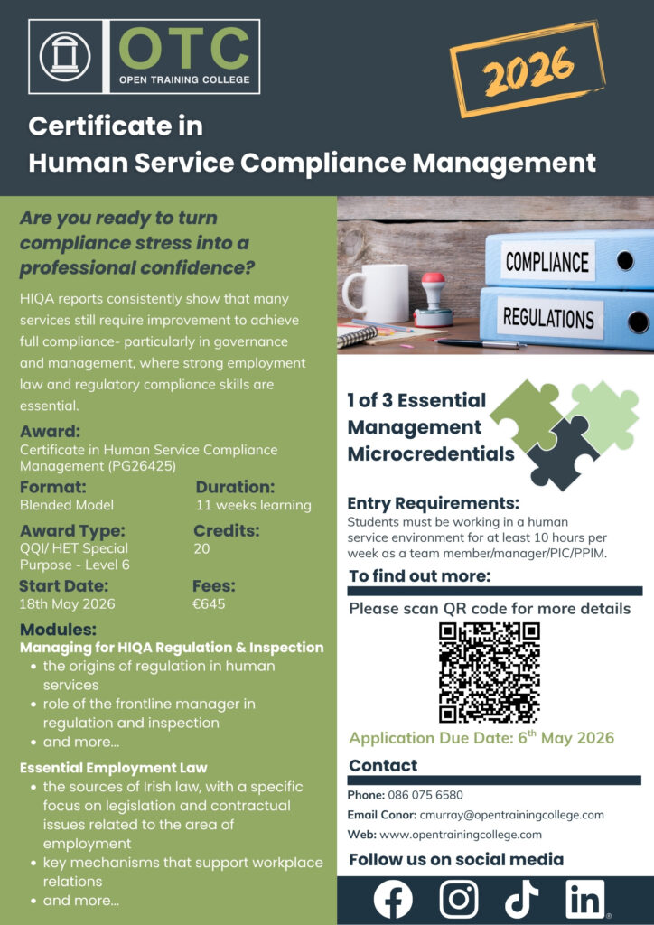 Flyer for the Cert in Human Service Compliance Management